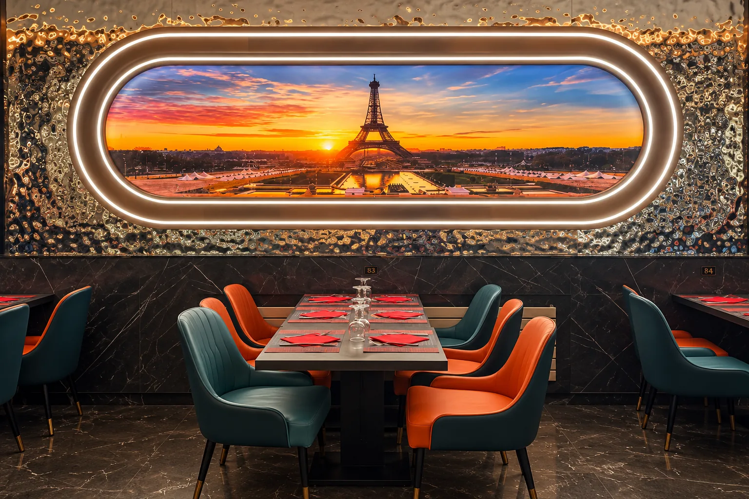An illuminated Eiffel Tower on the wall.